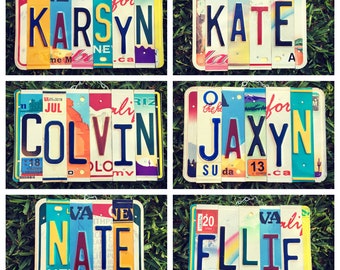 License Plate Name Sign, Gifts for Kids, Childrens Gifts, Dorm Room Decor, Personalized Gifts, Custom Names, License Plate Art, Unique Gift