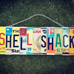 Shell Shack License Plate Art- Birthday Gift for her- Recycled License Plate- Beach Decor- Beach House Art. Beach House Gift.