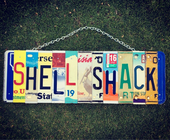 Shell Shack License Plate Art- Birthday Gift for her- Recycled License Plate- Beach Decor- Beach House Art. Beach House Gift.