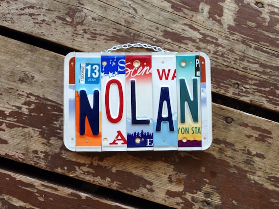 Boys. Recycled. license plate sign. License plate art. Room. Decor. Car. Dad. Babyboy. Gift idea. Garage.