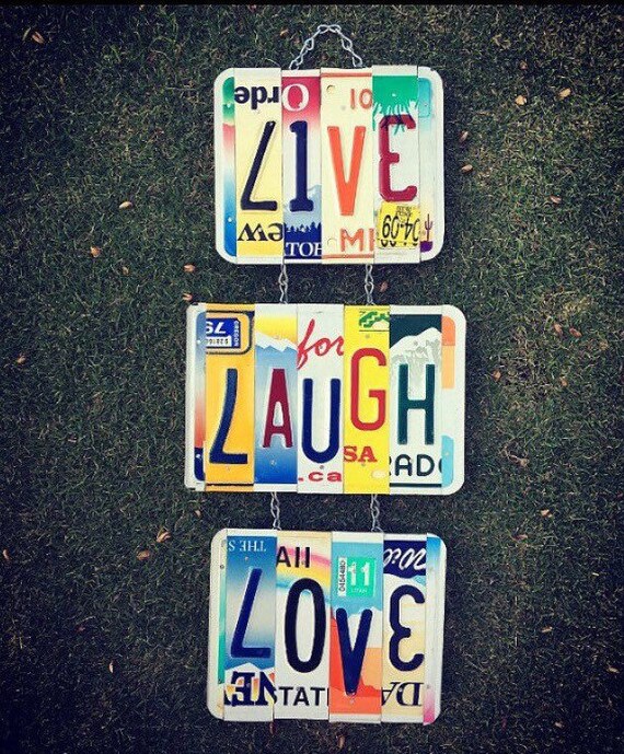 Recycled Live Laugh Love License Plate Sign. License Plate. Room Decor. Sign. Wall hanging. Custom Name. Love Sign. License Plate Art