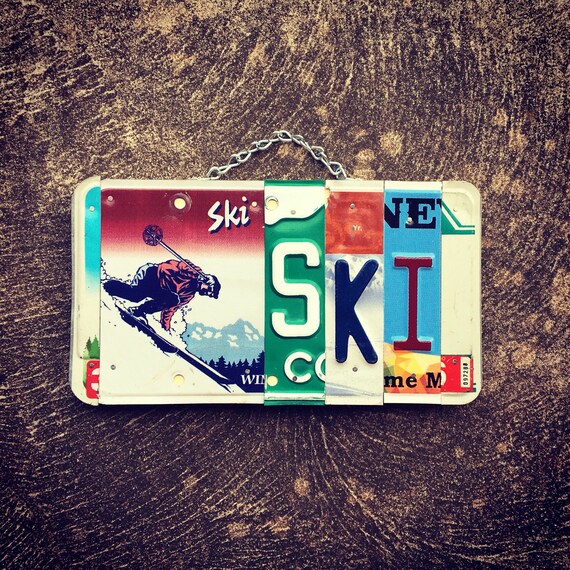 Gift for Skier, Ski Gifts, Ski Decor, Ski Sign, Ski Art, Ski Cabin Decor, License Plate Art, Home Decor, Gift Ideas.