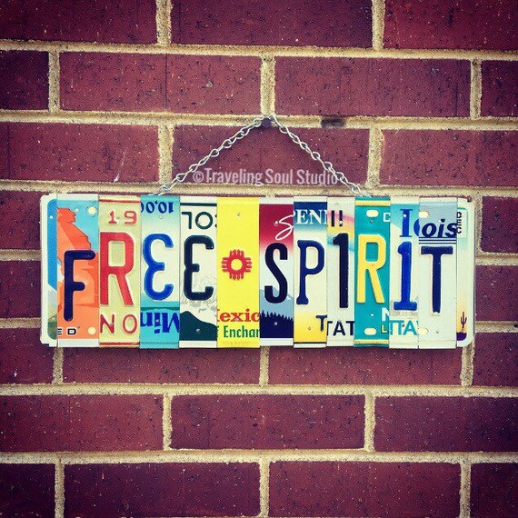 Bohemian Decor, License Plate Art, Free Spirit Sign, Christmas Gift Idea, Boho Wall Hanging, Recycled Gifts, For Teens