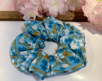 New SCRUNCHIE XL Cotton Hair fabric {Forget me not } Fabric | CHOUCHOU Xl Élastique cheveux {Forget me not  }  Fait à la main Mode