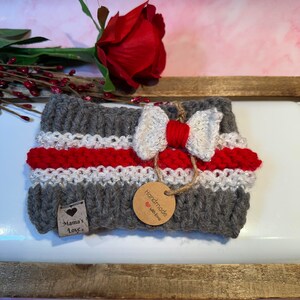 Nuovo scaldacollo per cani/gatti lavorato a mano Grigio-bianco-rosso | Scaldacollo Snood Cane/Gatto Maglia disegno grigio-bianco-rosso