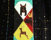 Native American Loom Beaded  Iroquois Medicine Wheel, Bear, moose, deer and panther Wall Hanging with leather ends