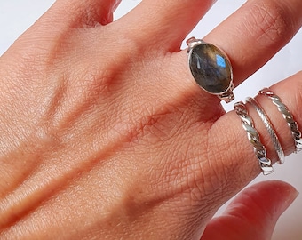 Faceted Labradorite Sterling Silver Tangled Ring