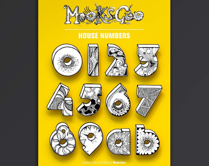 Large House Numbers - Creative Number Plaque • Quirky Illustrated Numbers • House Decor • New House Gift • House Warming Gift