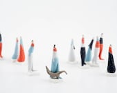 Stoneware Sculptures Passersby " What's that? " Handmade Ceramic Miniatures Figures by MURTIGA