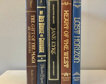 Distressed Hardcover Books - Set of Five (5) Used Literary Classics Display Novels - Vintage Home Office Library Decor