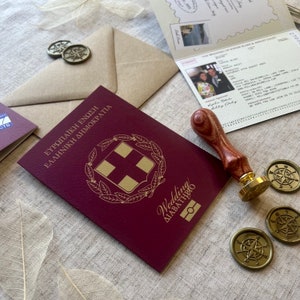 ギリシャの結婚式パスポート招待状 | 旅行結婚式 | 旅行好き | デスティネーションウェディング | ビーチウェディング | ギリシャの招待状 ギリシャ