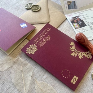Convite português do passaporte do casamento | Portugal Viagens Casamento | Amante de viagens | Casamento de Destino | Casamento na praia | Convites