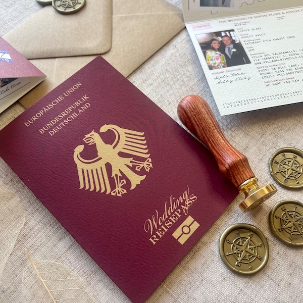 German Wedding Passport Invitation |  Deutschland Travel Wedding | Travel Lover | Destination Wedding | Beach Wedding | Invites | Reisepass