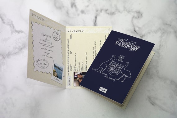 Australian Wedding Passport Invitation Australia Travel Etsy