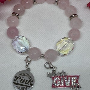 Cancer Awareness bracelet, Rose Quartz, removable charms