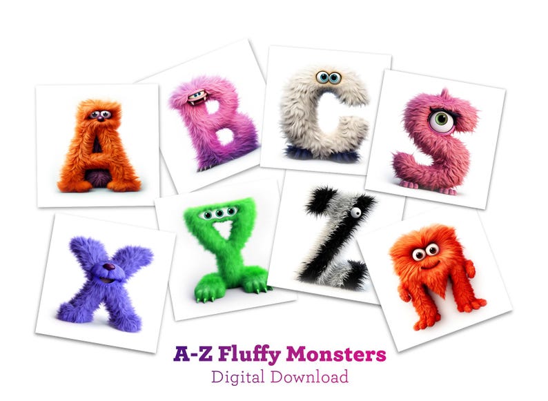 A-Z Fluffy Monsters - Digital Download Pack of 26 Letters - Etsy
