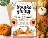 Thanksgiving Dinner Digital Invitation -DIY Thanksgiving Give Thanks Invite - Dinner Party - Edit Yourself - Instant Download!