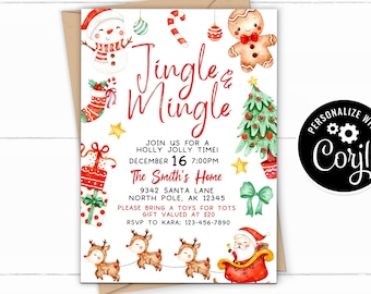 Christmas Party - Company Xmas, Family, Christmas Cocktail Digital Invitation -DIY Christmas Invite - Jingle Mingle Party Invite