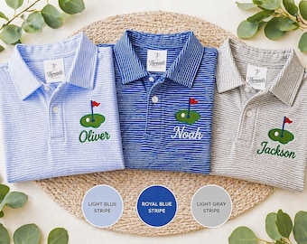 Koszulka golfowa dla chłopców z personalizacją | Koszulka polo dla chłopców z monogramem | Strój z imieniem na zamówienie | Urodzinowy strój golfowy dla chłopca | Zestaw pasujących czapek dla niemowląt