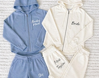 Personalisierte Braut immer bereit Zip Hoodie + Jogger Set | Brautjungfer Lounge Wear | Passendes Brautparty Making Set