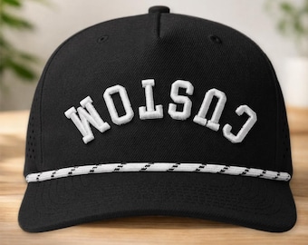 Cappello a sbuffo personalizzato con ricamo, cappello con testo capovolto, cappello a sbuffo 3D, snapback personalizzato con cordino, cappello a sbuffo con ricamo arcuato, cappello da golf, cappello personalizzato
