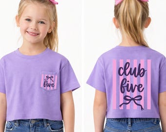 Personalized Birthday Shirt for Girls, Custom Age Pocket Shirt, Girls Birthday Outfit, Front and Back Coquette Birthday Shirt Bow