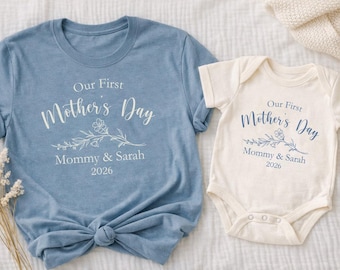 Nasz pierwszy zestaw koszulek „Mama i ja” na Dzień Matki – spersonalizowany, pasujący strój – prezent na pierwszy Dzień Matki