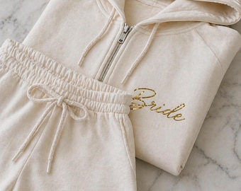 Spersonalizowany zestaw z kapturem i spodniami dresowymi "Przygotowania Panny Młodej" | Spersonalizowany strój domowy dla druhen | Dopasowany zestaw do przygotowań dla druhen