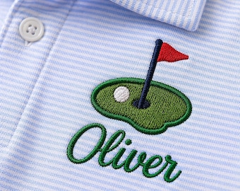 Spersonalizowana koszulka golfowa dla malucha | Koszulka polo z monogramem dla chłopców | Strój z imieniem na zamówienie | Urodzinowy strój golfowy dla chłopca | Zestaw pasujących czapek dla niemowląt