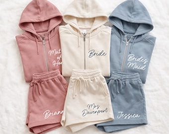 Personalized Bride Getting Ready Zip Hoodie + Jogger Set | Custom Bridesmaid Lounge Wear | Matching Bridal Party Getting Ready Set