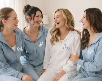 Personalized Bridal Party Zip Hoodie Jogger Set | Custom Bridesmaid Lounge Wear