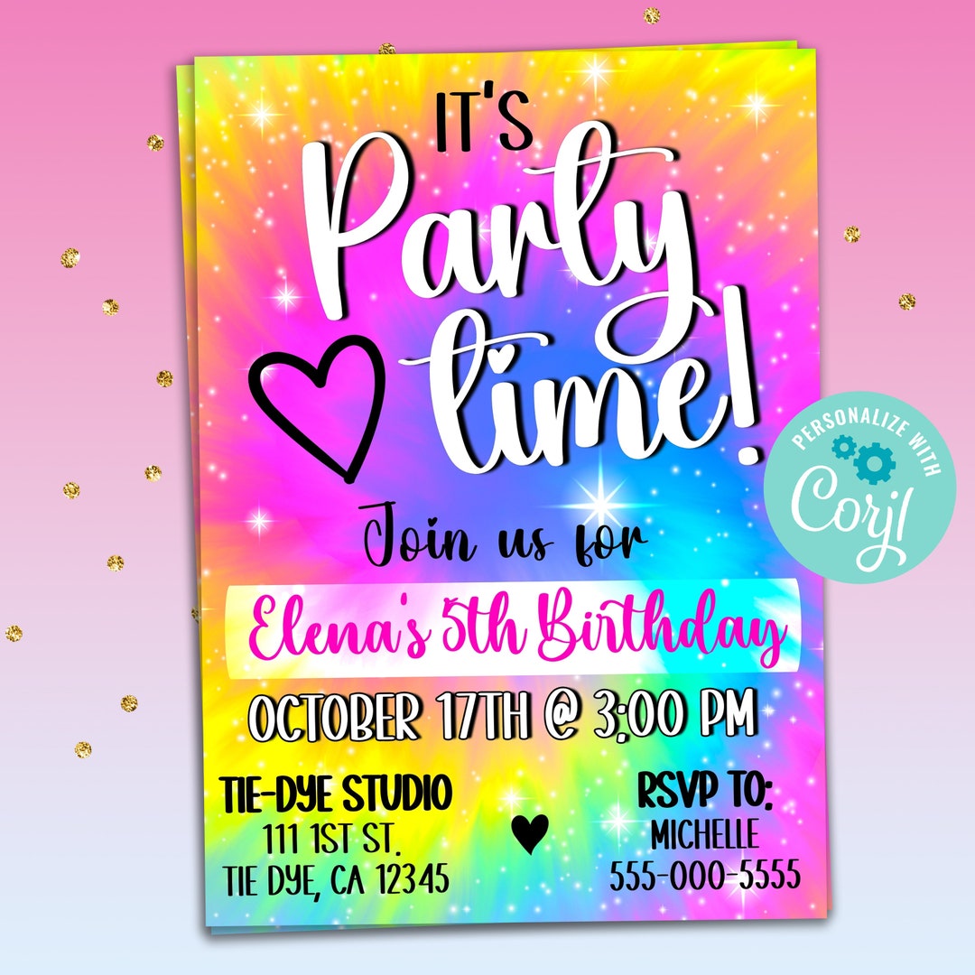 Tie Dye Digital Invitation Girl's Birthday Invite DIY Birthday Template