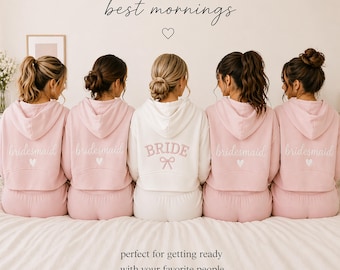 Personalized Bride Getting Ready Zip Hoodie + Jogger Set | Custom Bridesmaid Lounge Wear | Matching Bridal Party Getting Ready Embroidered