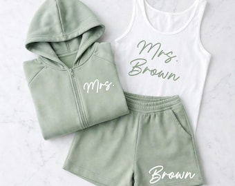 Personalized Bridal Party Zip Hoodie Jogger Set | Custom Bridesmaid Lounge Wear, Getting Ready Outfit