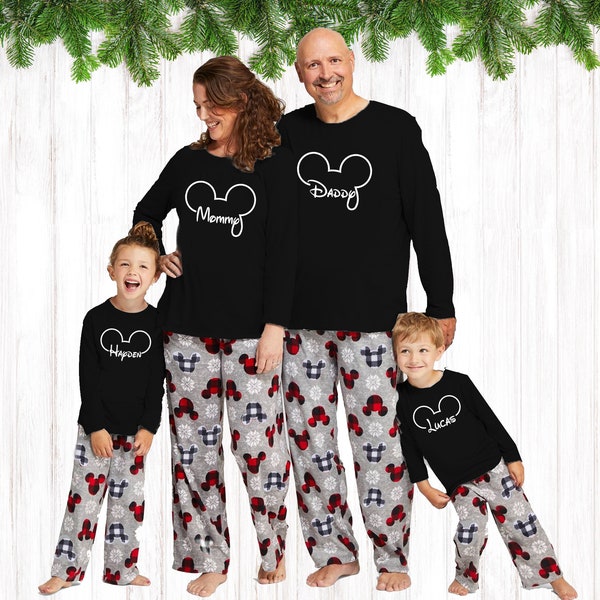 Personalized Family Mickey Christmas Pajamas - Disney Trip Christmas Plaid Pajamas - Matching Shirts and Pants Set for the Dog Whole Family!