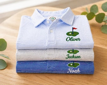 Koszulka golfowa dla niemowląt z personalizacją | Koszulka polo dla chłopców z monogramem | Strój z imieniem na zamówienie | Urodzinowy strój golfowy dla chłopca | Możliwość dopasowania zestawu czapek