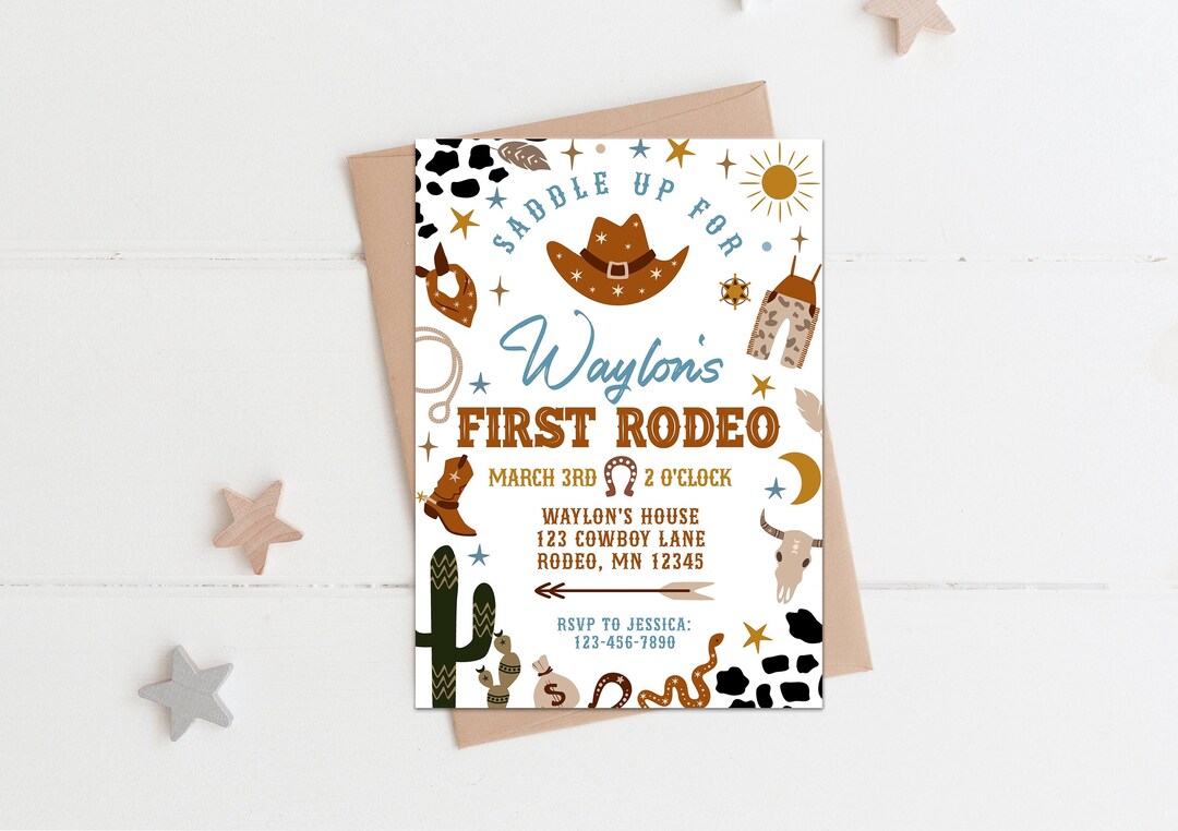 My First Rodeo Invitatioons First Rodeo Invitation DIY Editable - Boy's 1st Birthday - Cowboy Party ...