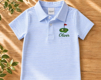 Koszulka golfowa dla chłopców z personalizacją | Koszulka polo z monogramem dla chłopców | Strój z imieniem na zamówienie | Urodzinowy strój golfowy dla chłopca | Możliwość wyboru zestawu czapek