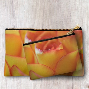 Yellow Rose Flower Zipper Pouch, Floral Make Up Evening Bag, Accessories Clutch, Nature Photo Cosmetic Bag, personalized toiletry bag