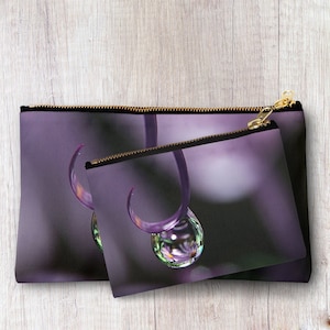 Bolsa roxa com zíper, capa de maquiagem roxa, bolsa de noite, bolsa de acessórios, bolsa de cosméticos, bolsa pequena para tablet, bolsa para fotos com gota de orvalho