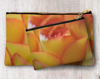 Yellow Rose Zipper Pouch, Floral Evening Clutch, Personalized Toiletry Bag