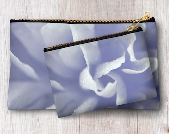 Periwinkle Blue Flower Zipper Pouch, Lavender Floral Make Up Evening Bag, Cosmetic Bag, Accessories Clutch, Floral personalized pouch