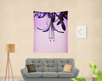 Purple Floral Tapestry, Nature Wall Hanging, Garden Flag