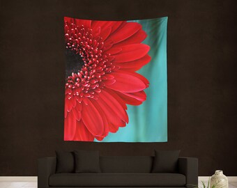 Red Flower Tapestry, Floral Wall Hanging, Bohemian Decor
