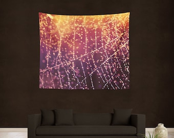 Rain Drops Spiderweb Wall Tapestry, Bohemian Dorm Decor