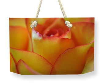 Floral Canvas Weekender Bag, Large Orange Rose Flower Print Canvas Beach Bag, Overnight bag