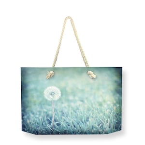 Dandelion Canvas Weekender Bag, Large Floral Beach BAG, Flower Printed Overnight Travel Bag, Nature Carry On Bag