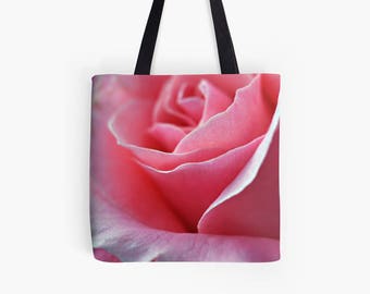 Pink Rose Tote Bag, Flower Photo Canvas Tote Bag, Beach BAG, School Bag, Reusable Tote Bag, Pink Market bag, Shoulder Tote Bag