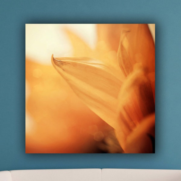 Flower Photograph, Peach Floral Flower Petal Photo Print, Square Wall Art, Botanical Bedroom Living Room Office Lobby Wall Decor