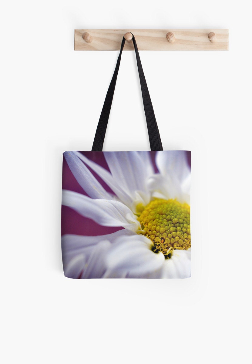 White Daisy Flower Tote Bag Floral Canvas Shoulder Bag Etsy